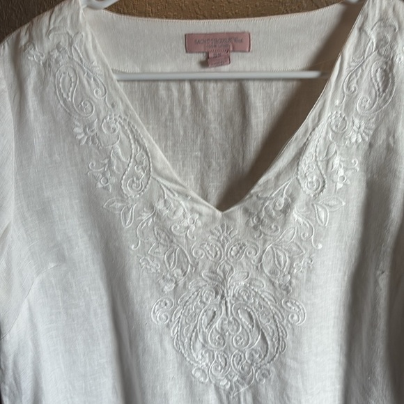 Saint Tropez West White Relaxed 100% Linen Tunic/ Size Medium - Picture 2 of 5